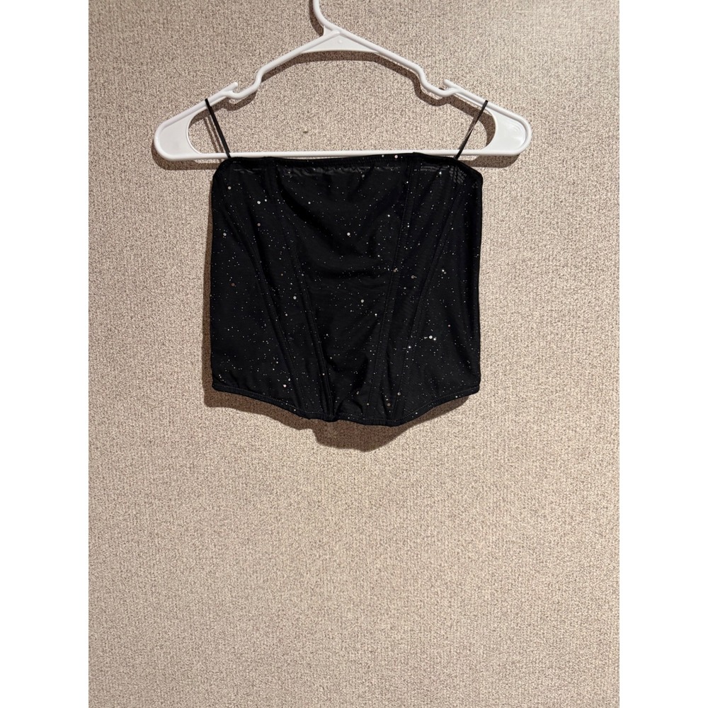 Auden Intimates Black Glitter Sparkle Mesh Corset Top Spaghetti Strap XS